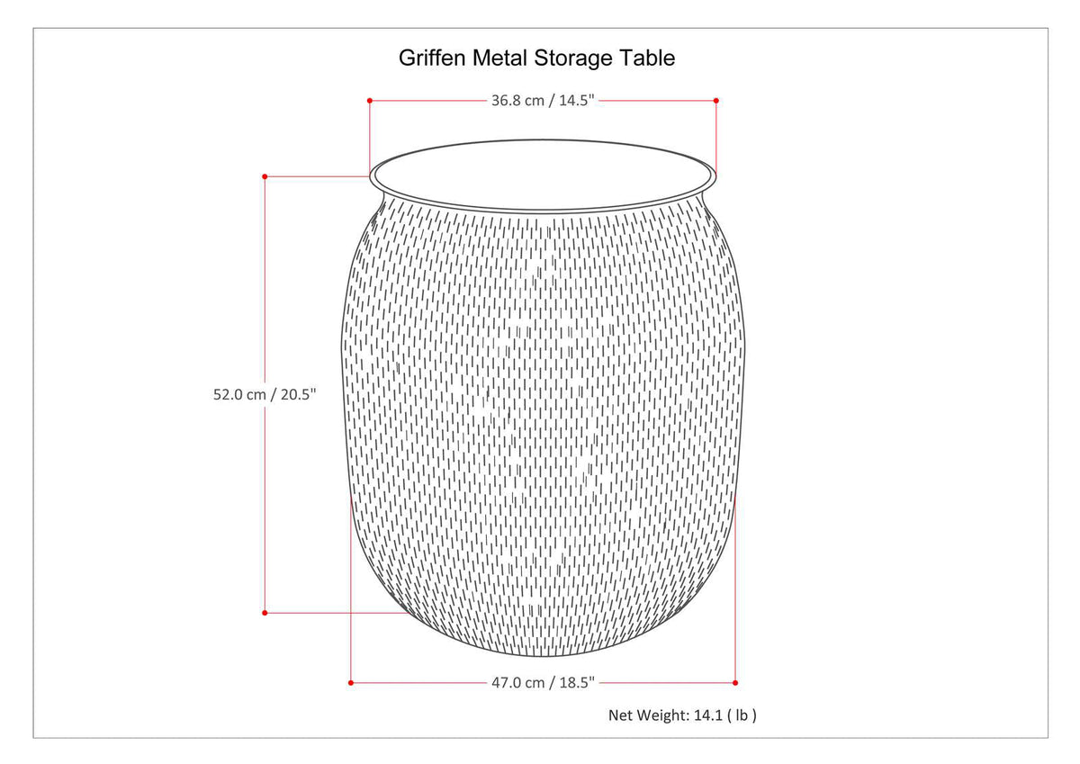 Griffen 19 Inch Wide Metal Storage Accent Table