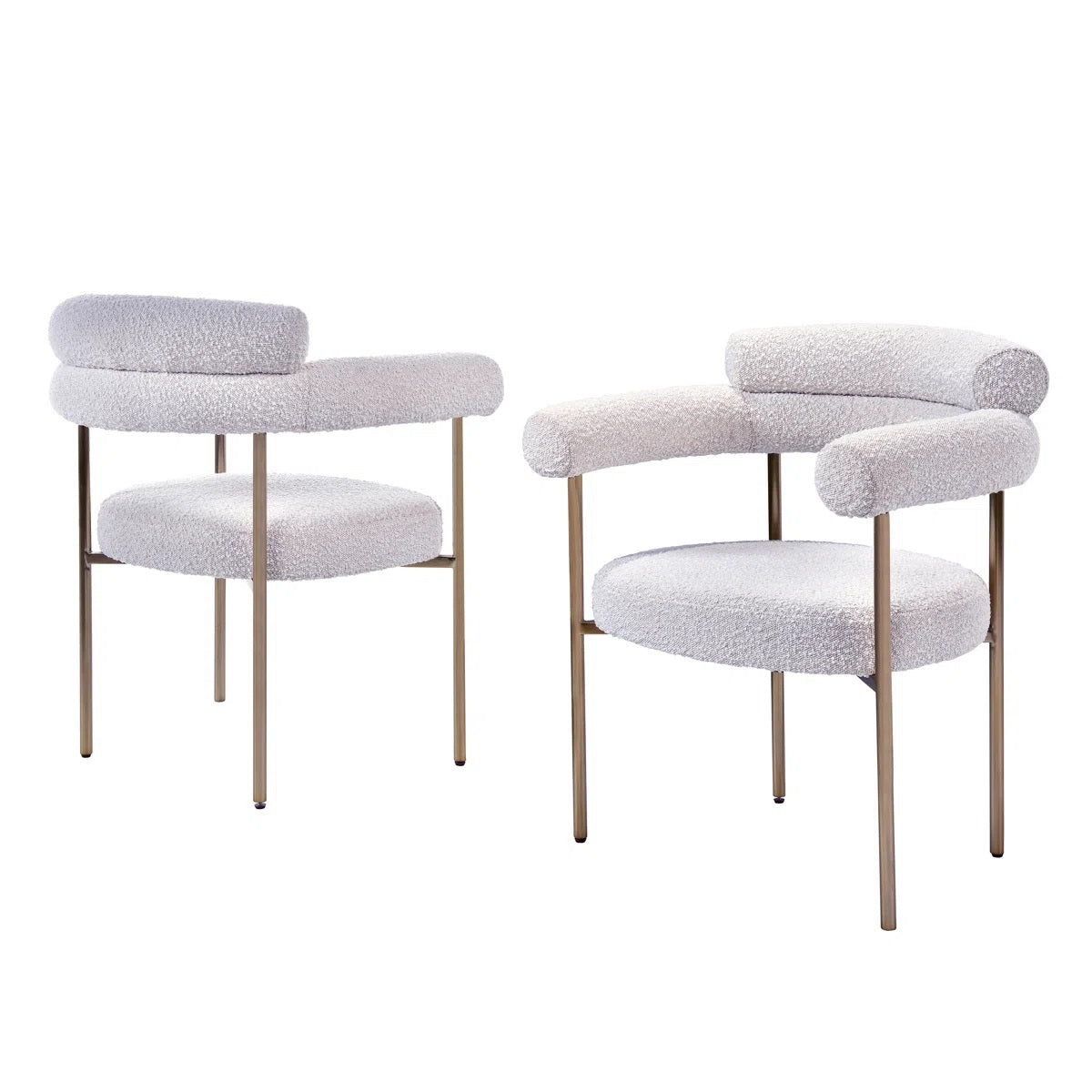 Set of 2 Boucle Fabric Kitchen Dining Chairs with Armrest