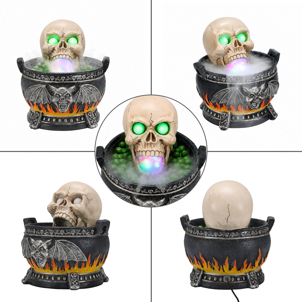 Halloween Skull Cauldron Statue with LED Light