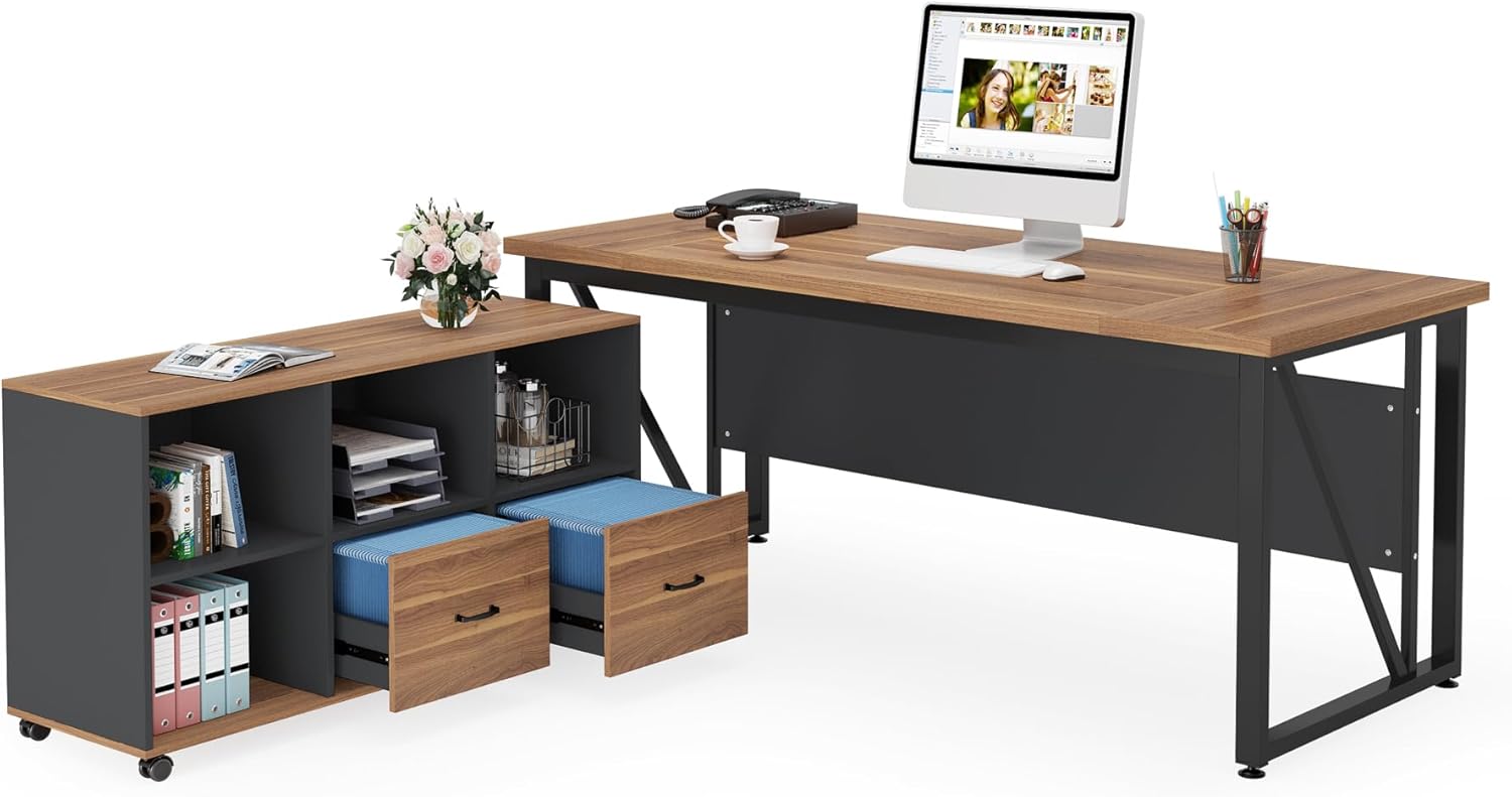63-Inch Executive Desk with Mobile File Cabinet