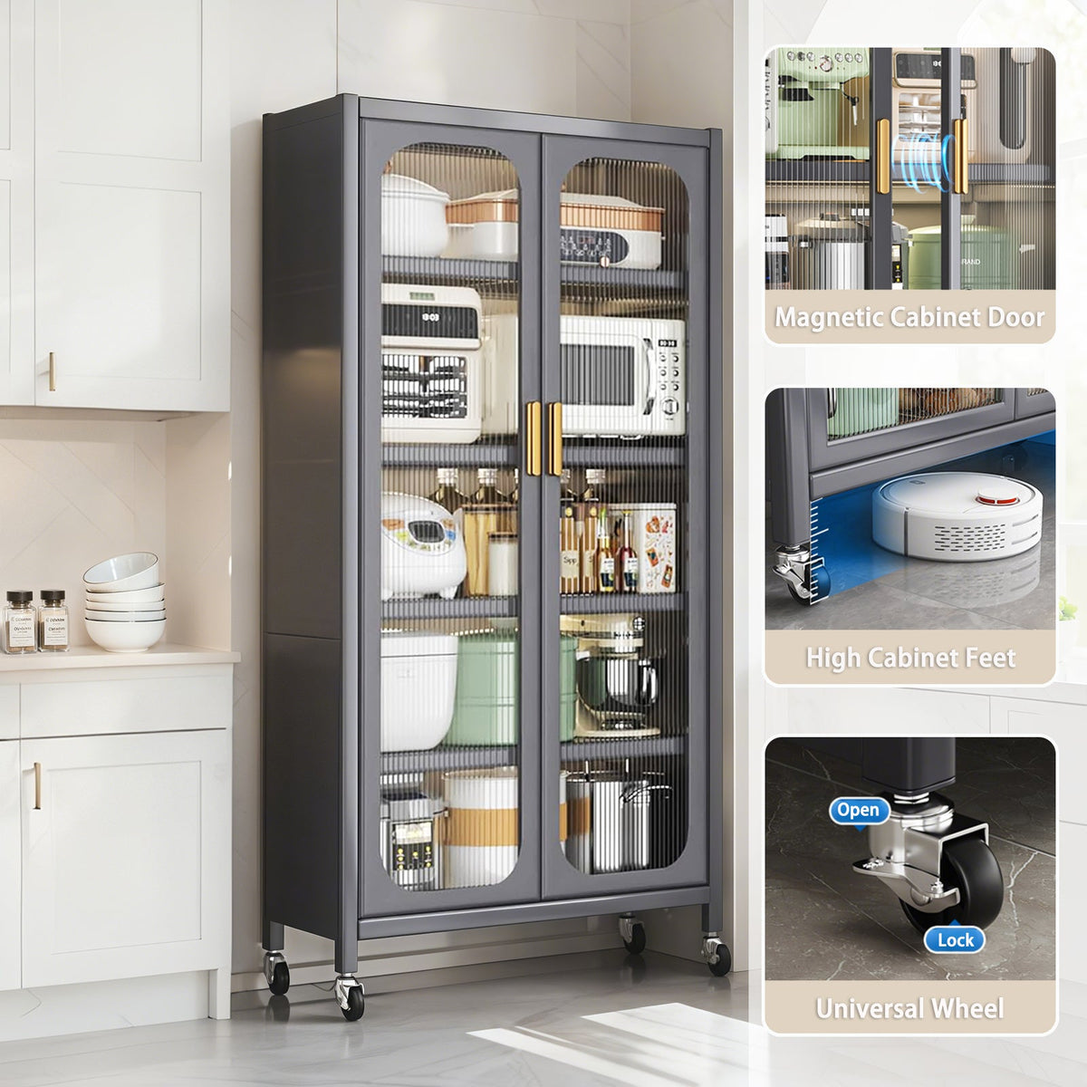 Open-Door Kitchen Shelving Multilevel Storage Cabinet
