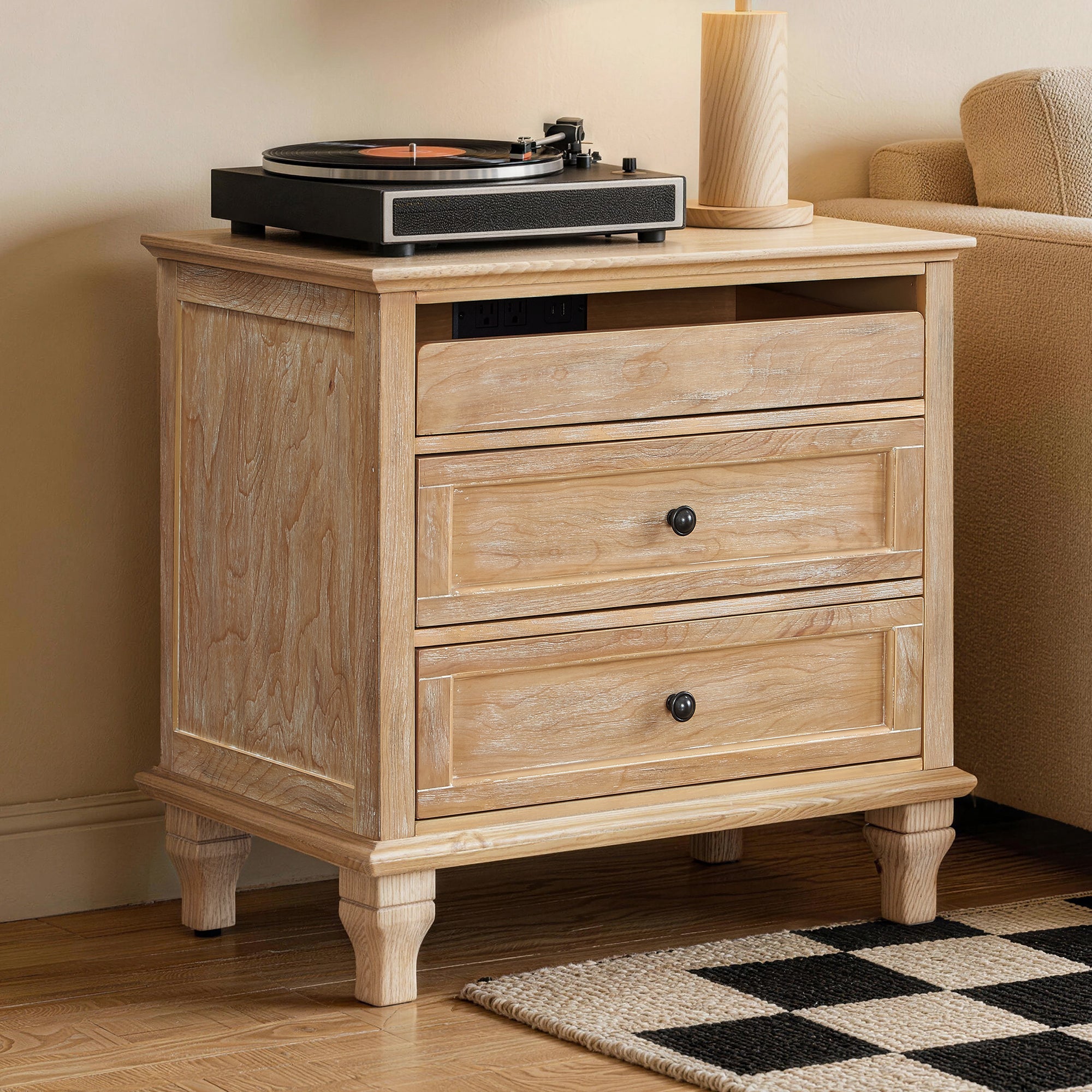 28" Wood Nightstand with Charging Station