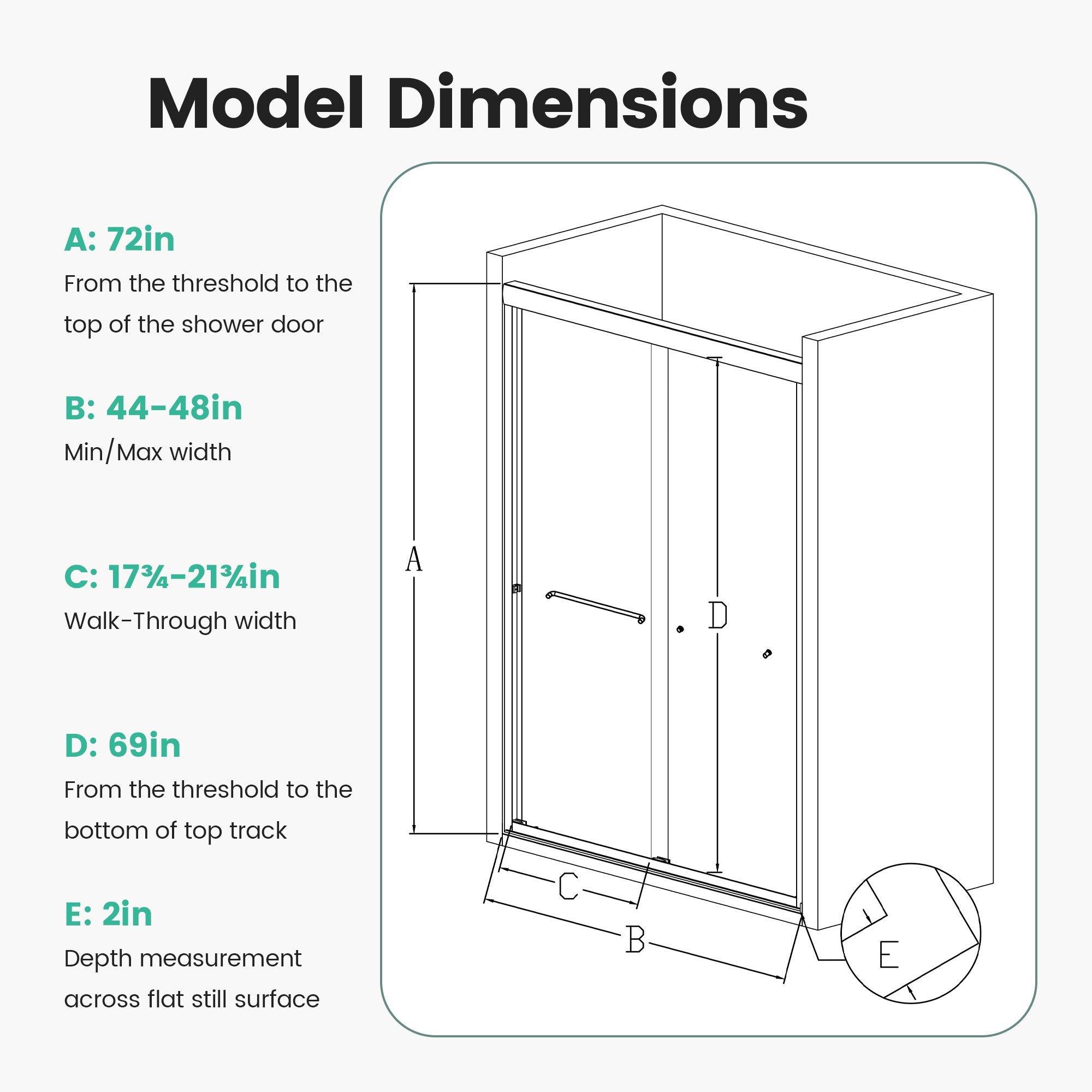 44"-48"W x 72"H Semi-Frameless Double Sliding Shower Door