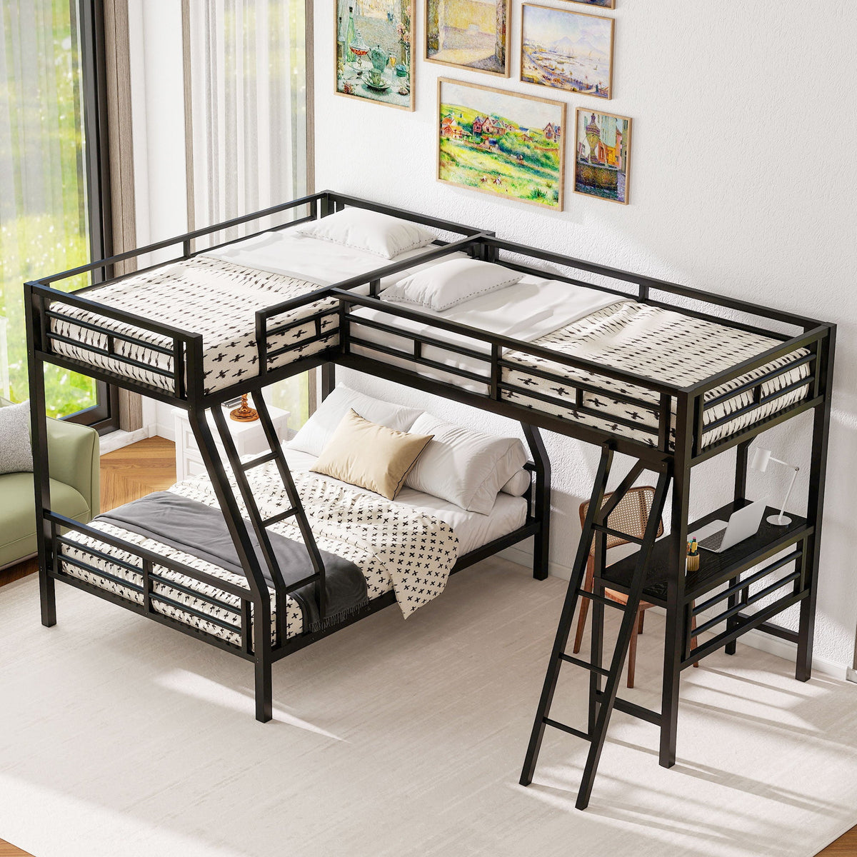 Twin over Full Bunk Bed with Loft Bed and Desk