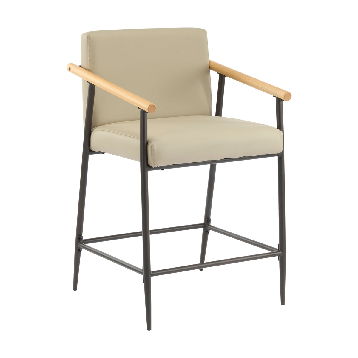 Counter Stool with Iron Frame - Set of 2 - Espresso + Khaki