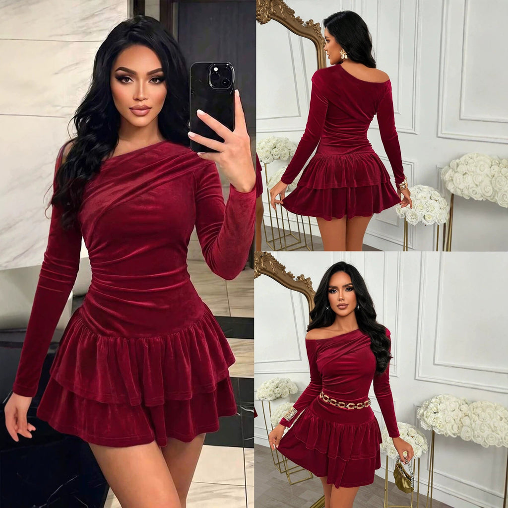 Women's AutumnWinter Velvet Off-Shoulder Dress