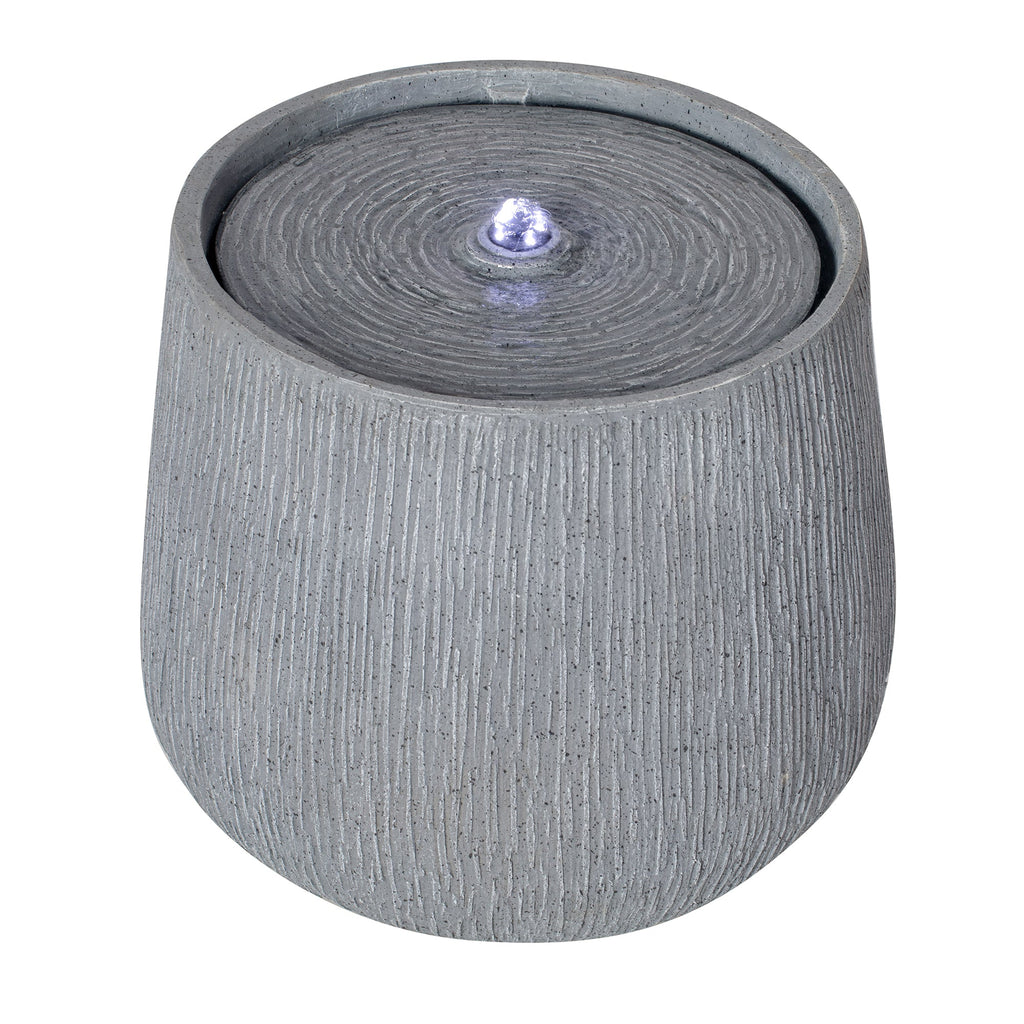 12.99"H Gray Bowl-Shaped Outdoor Fountain with LED Light