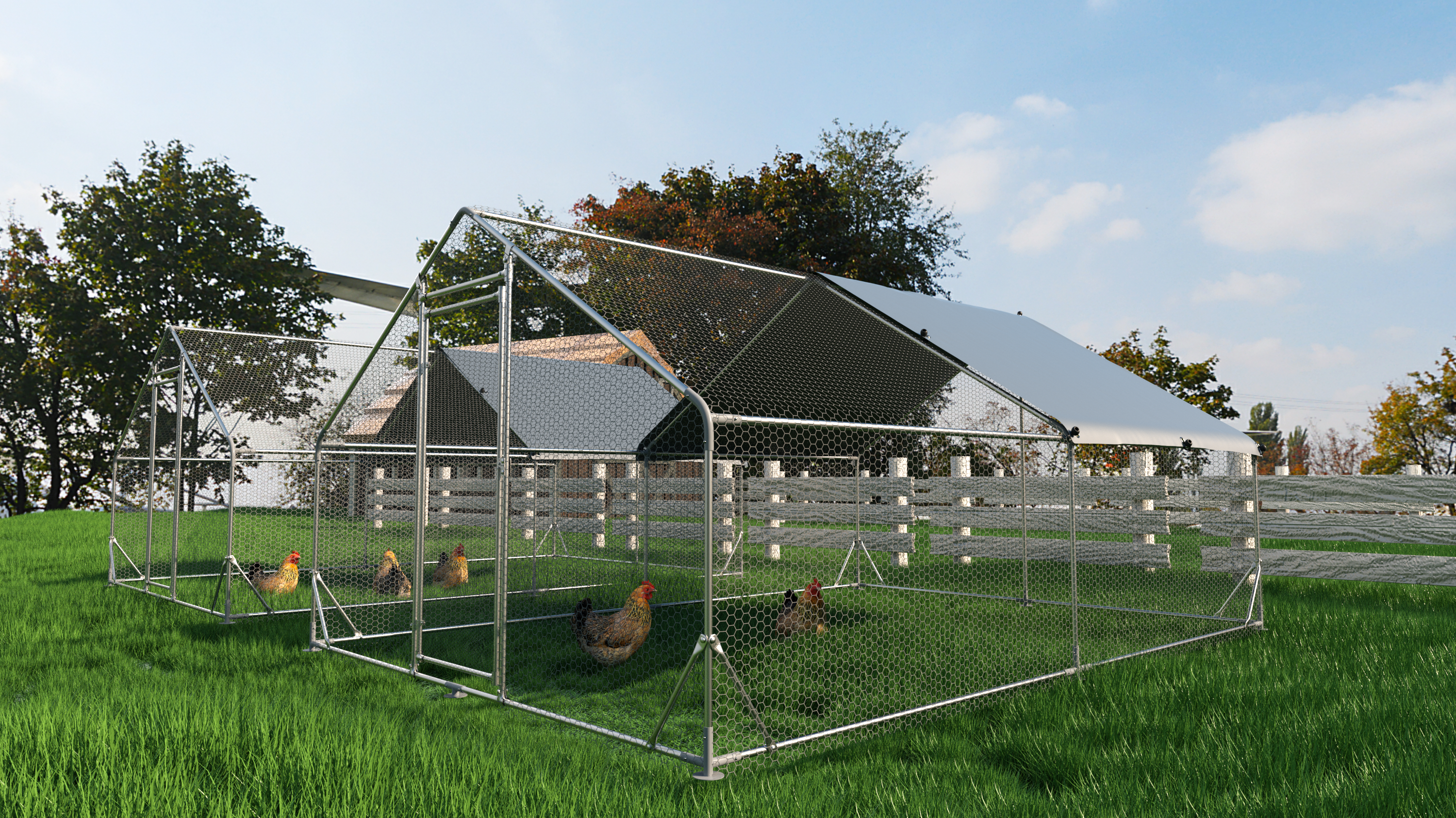 Large Metal Chicken Coop - Poultry Cage with Waterproof Cover