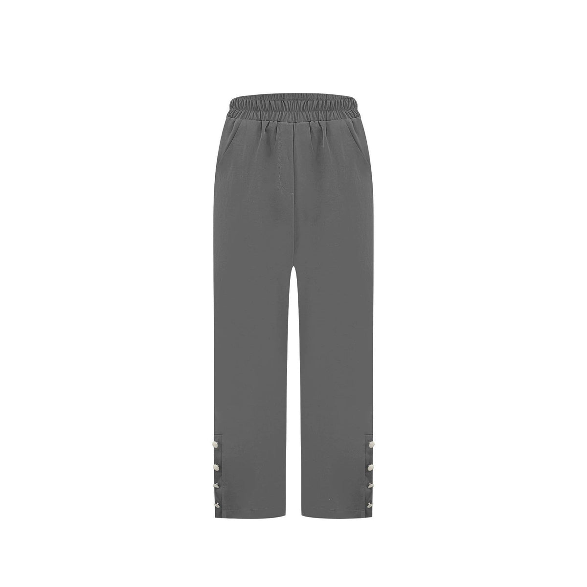 Independent Site European And American Cross-border Foreign Trade Elastic Waist Cropped Straight-leg Trousers With Buttoned Cuffs And Drapey Casual Design