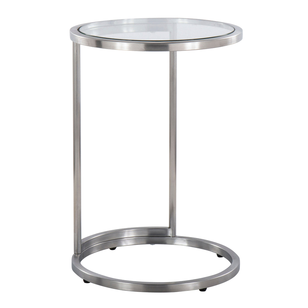 Round Zenn End Table in Stainless Steel with Clear Glass Table Top