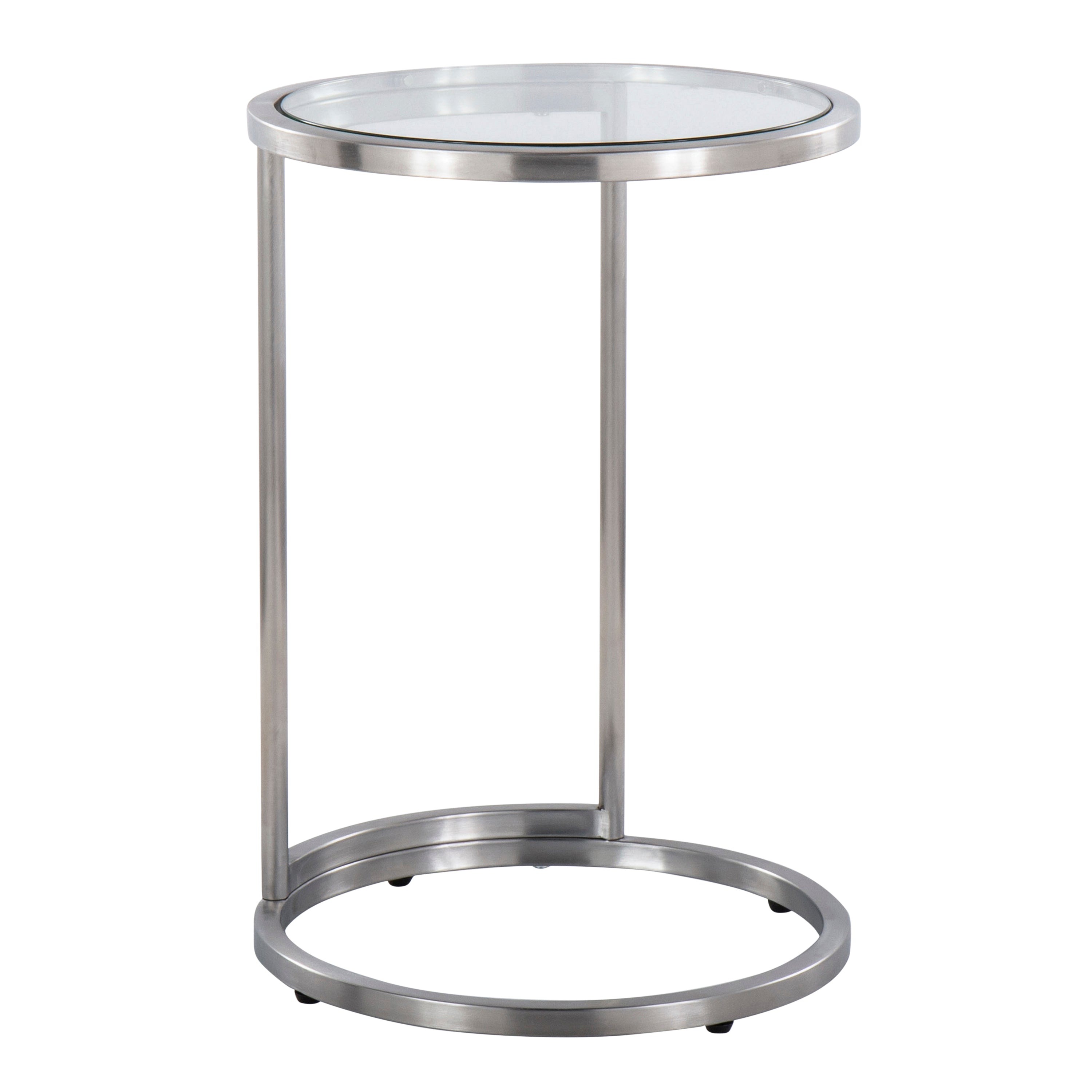 Round Zenn End Table in Stainless Steel with Clear Glass Table Top