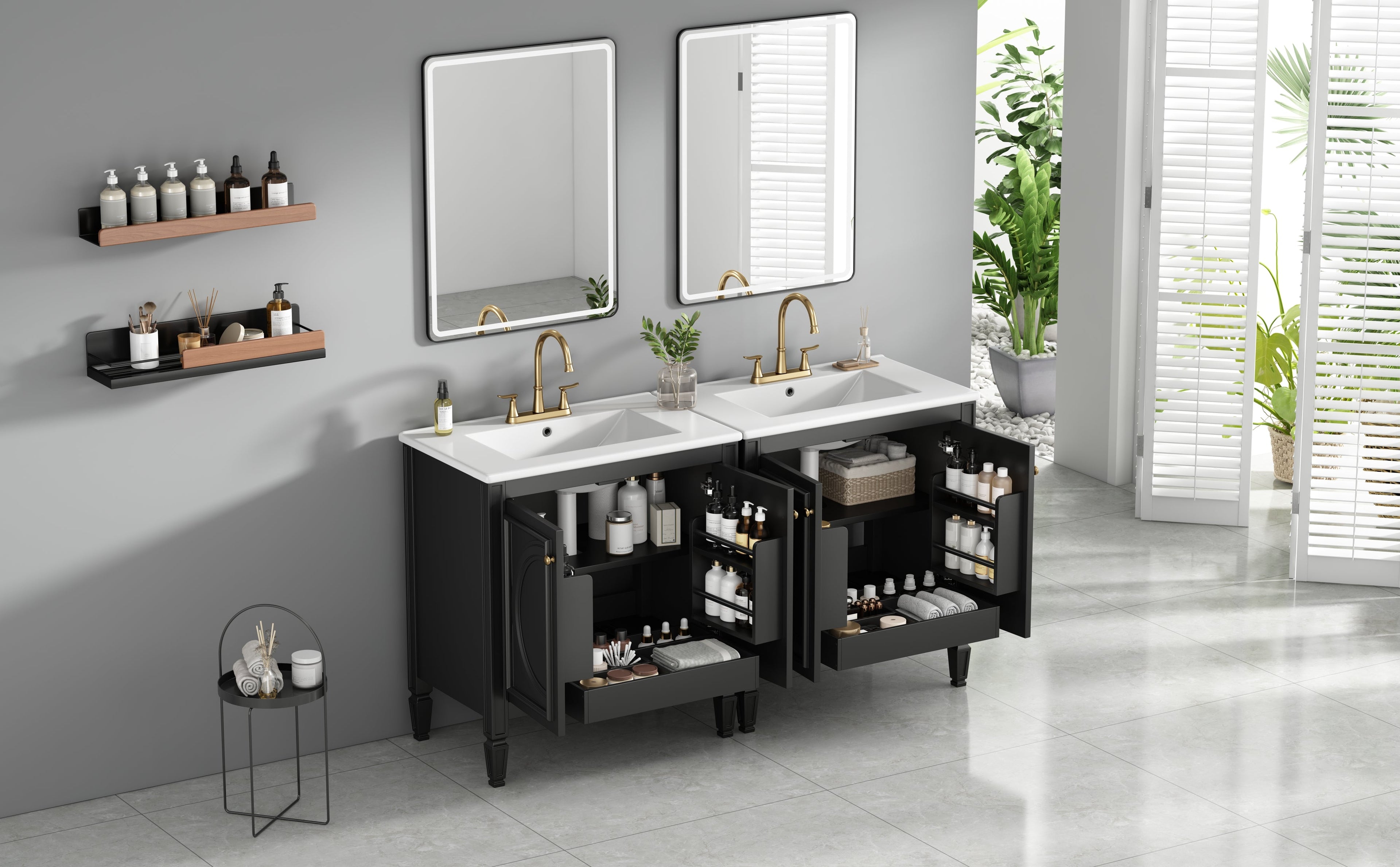 60" Bathroom Vanity with Double Sink Combo Set