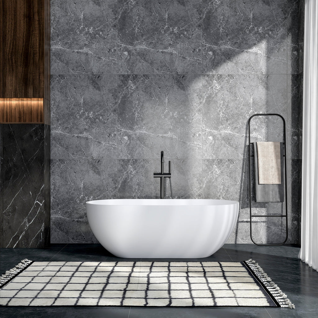 63 Inch Artificial Stone Solid Surface Oval Freestanding Bathtub