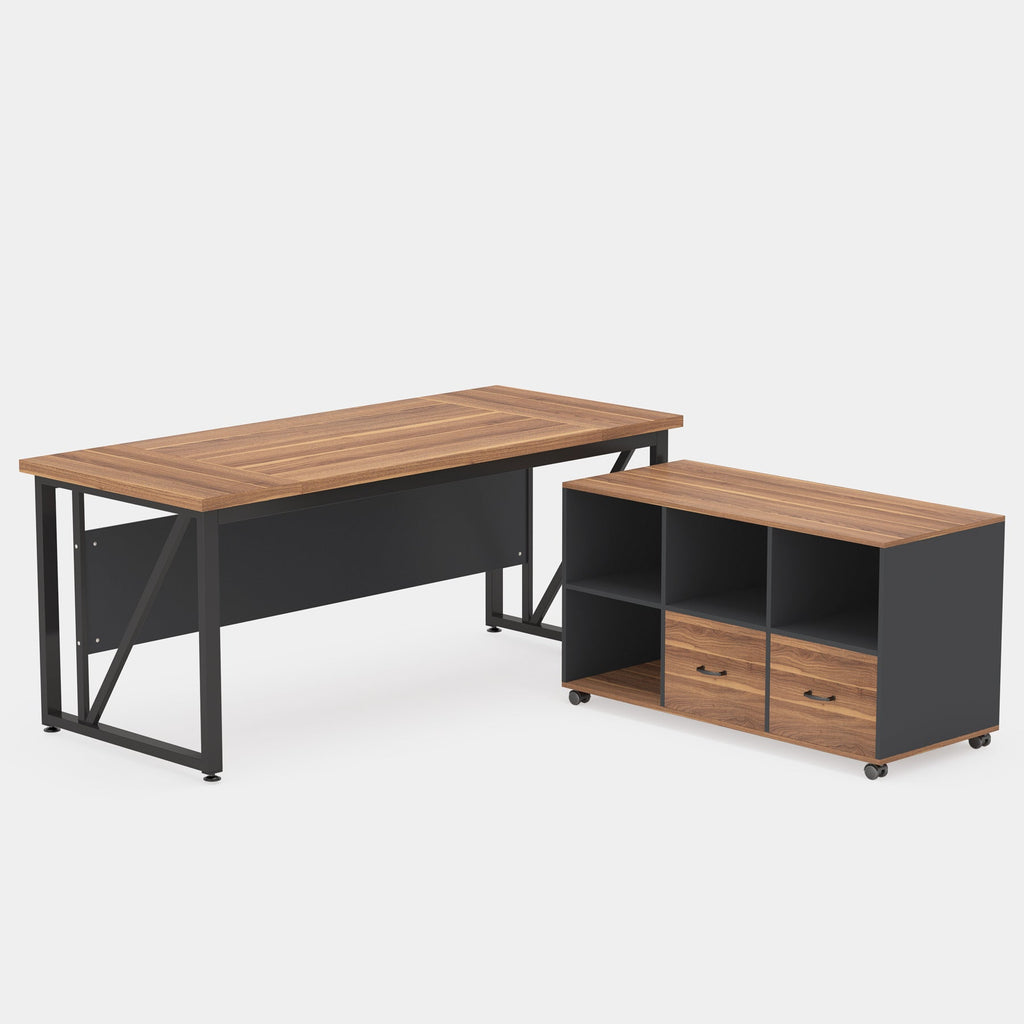 63-Inch Executive Desk with Mobile File Cabinet