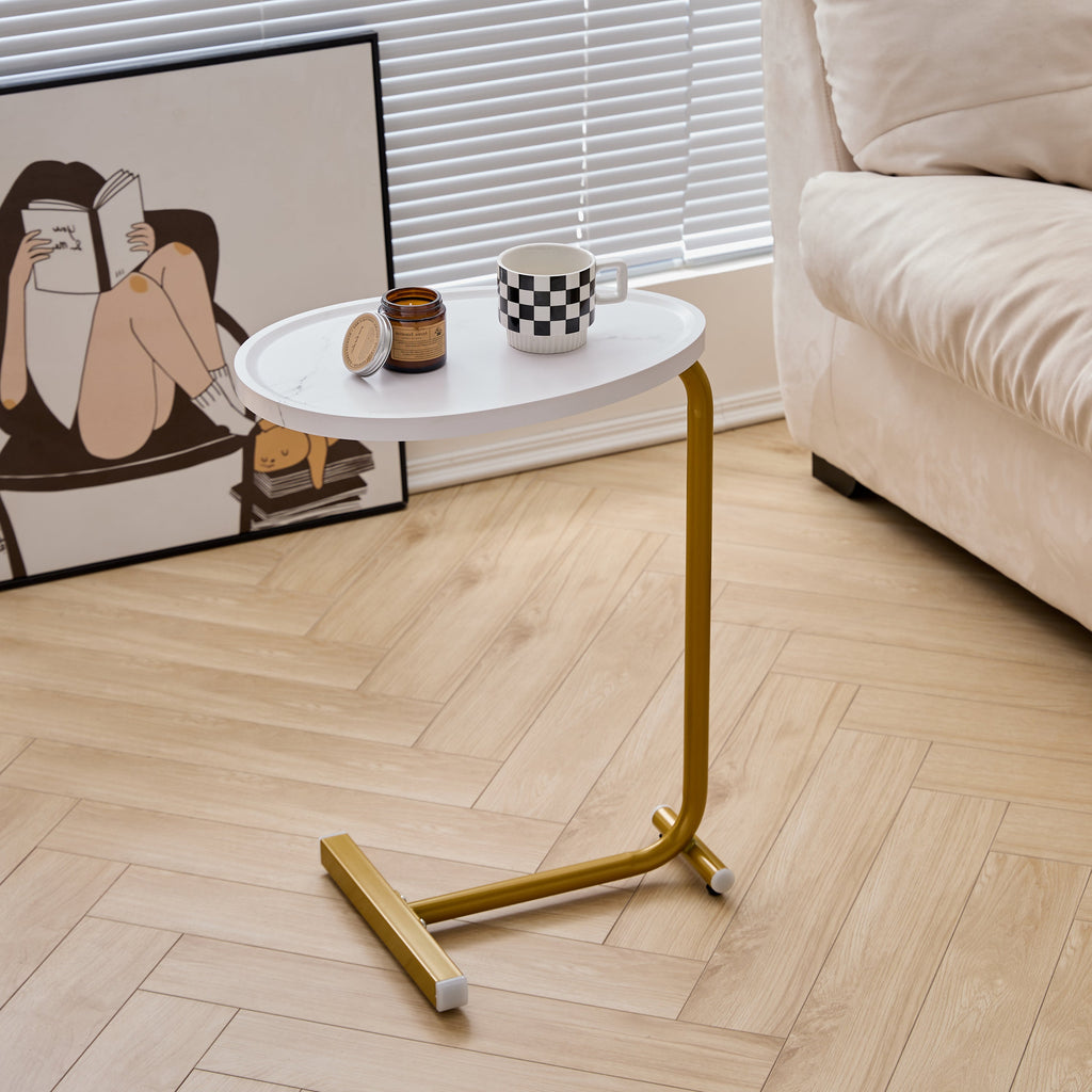 White C-shaped Side Table for Living Room & Bedroom