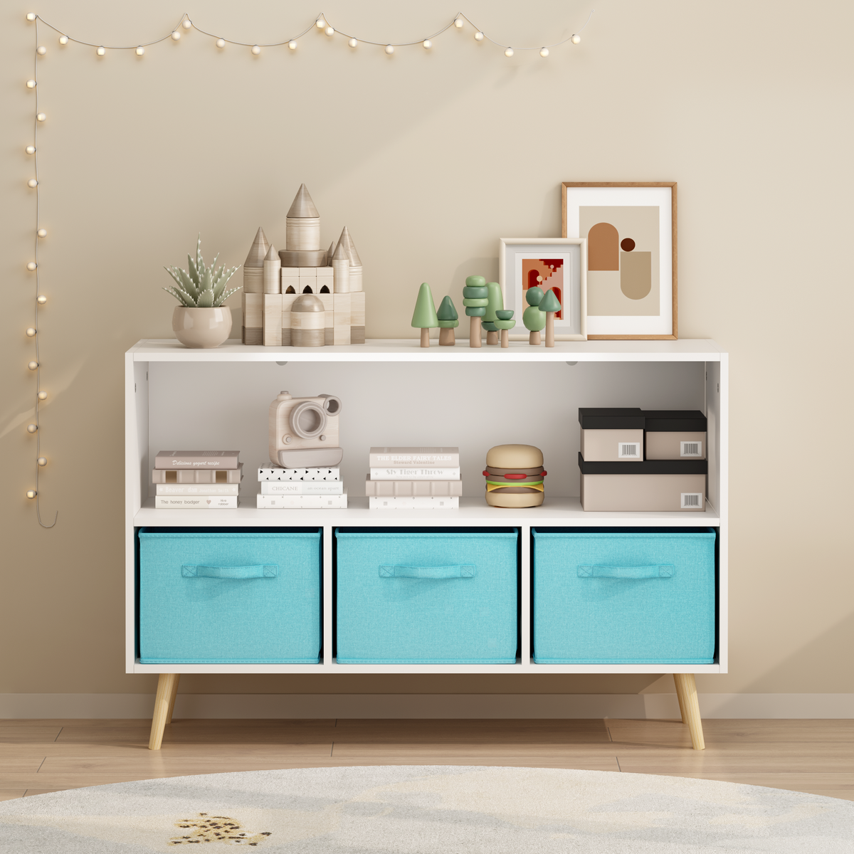 Kids Bookcase with Collapsible Fabric Drawers
