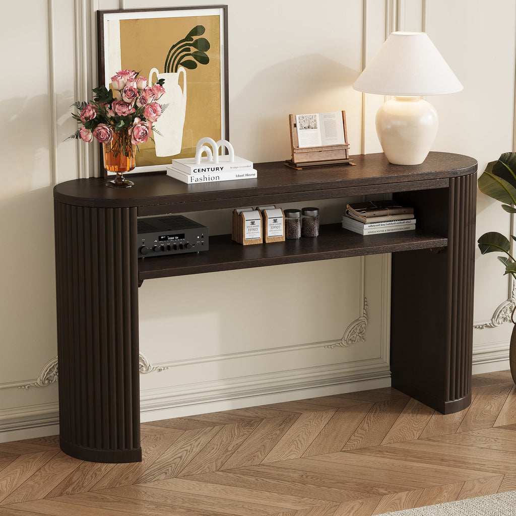 Trexm Rustic Console Table with Fluted Legs