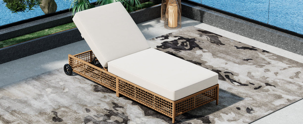 TREXM Outdoor Lounge Chair with Cushion and Wheels