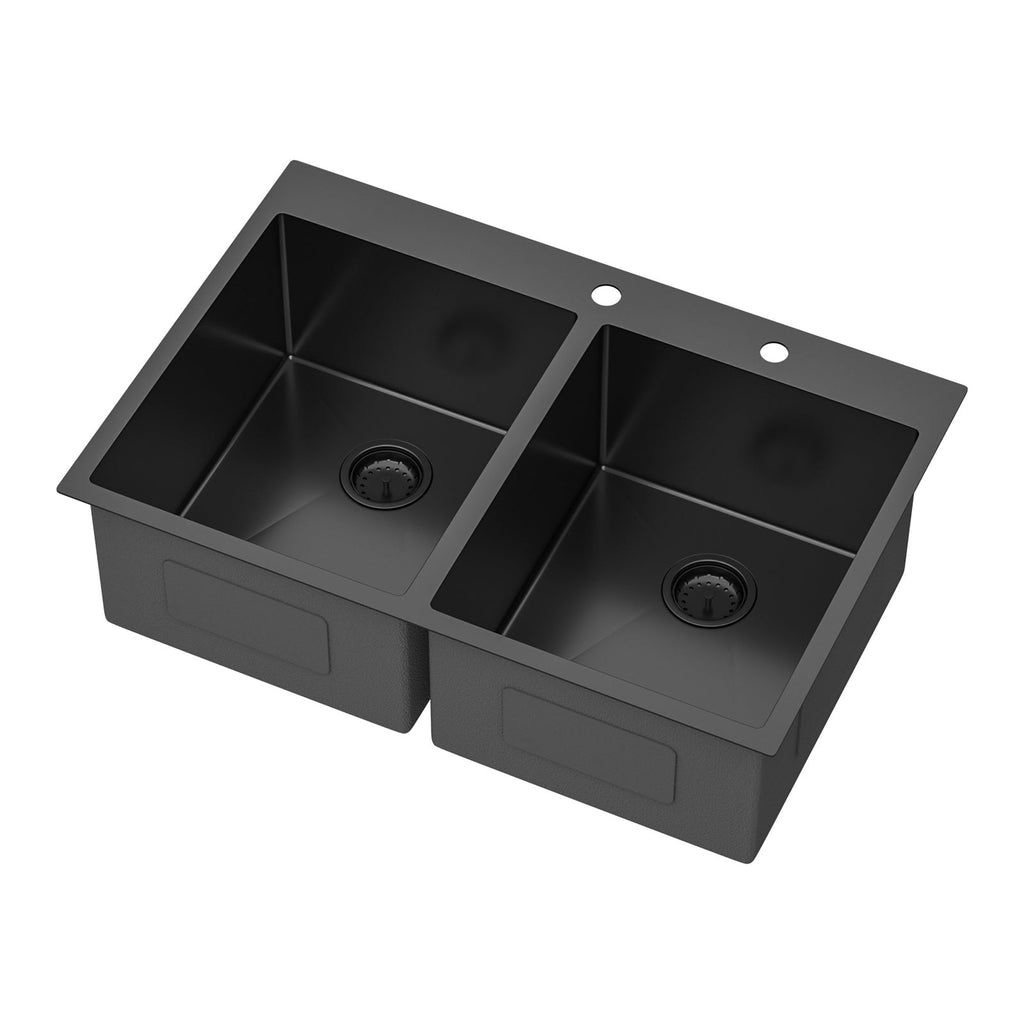 Double Bowl Drop In Sink - 33" x 22" x 10" Gunmetal