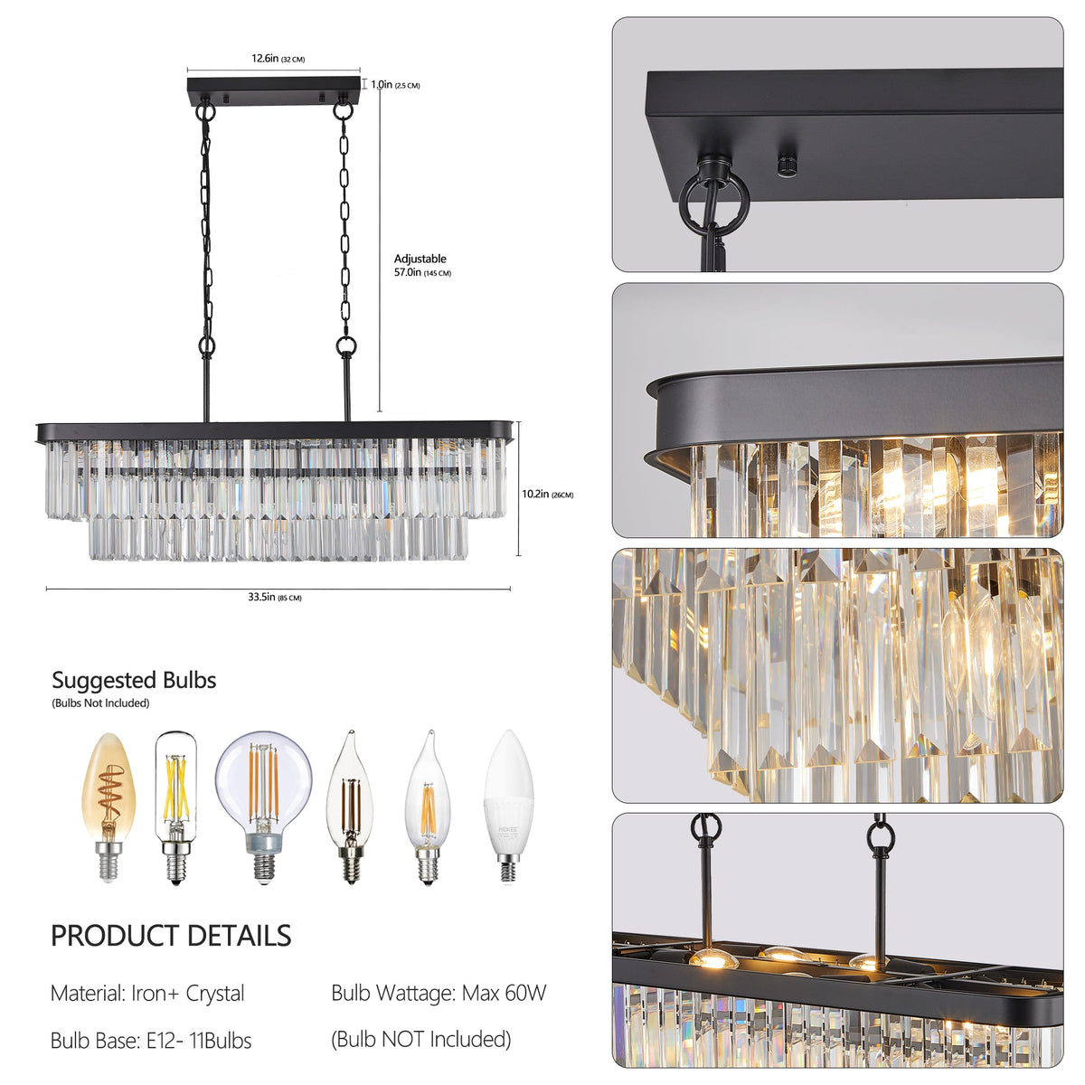 Adjustable Rectangular Crystal Chandelier
