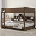 Queen over Queen Bunk Bed with Storage Cabinets and USB Ports