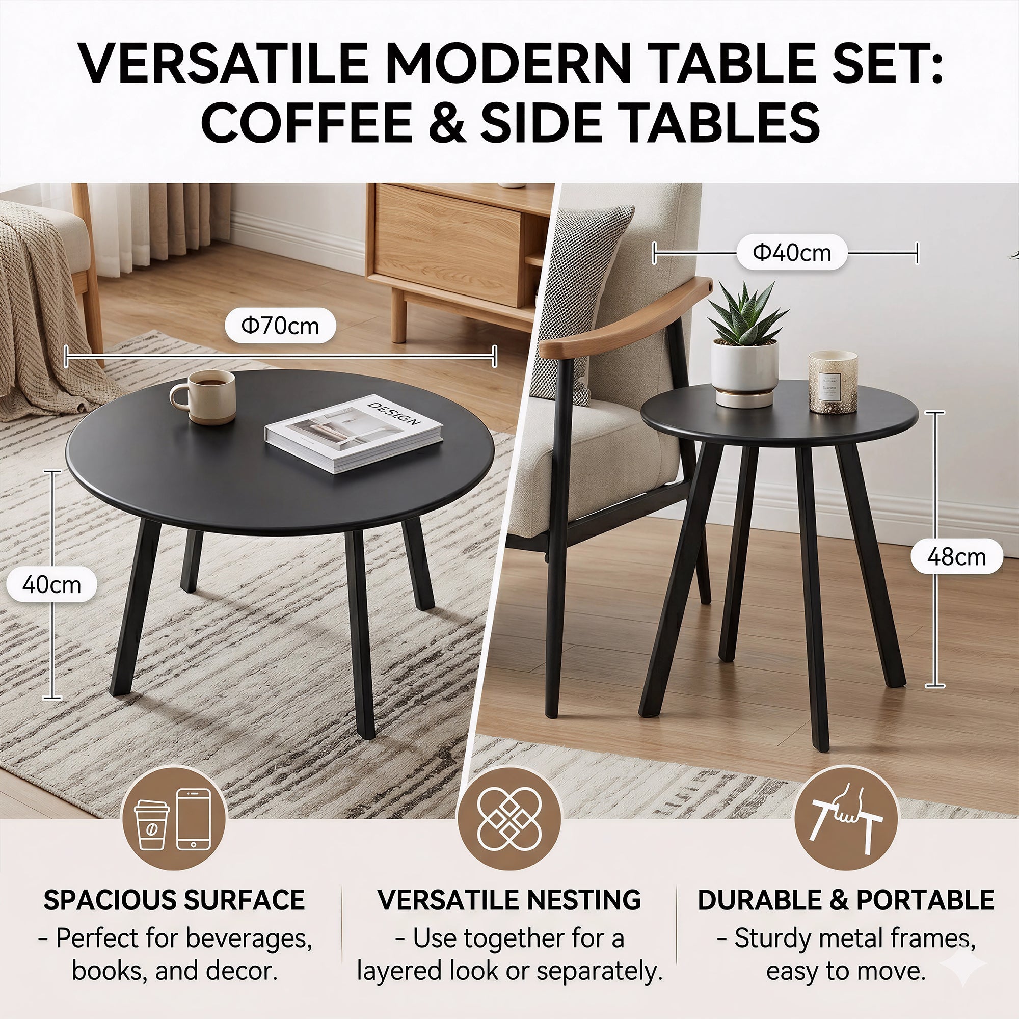 2-Piece Round Nesting Coffee Table Set