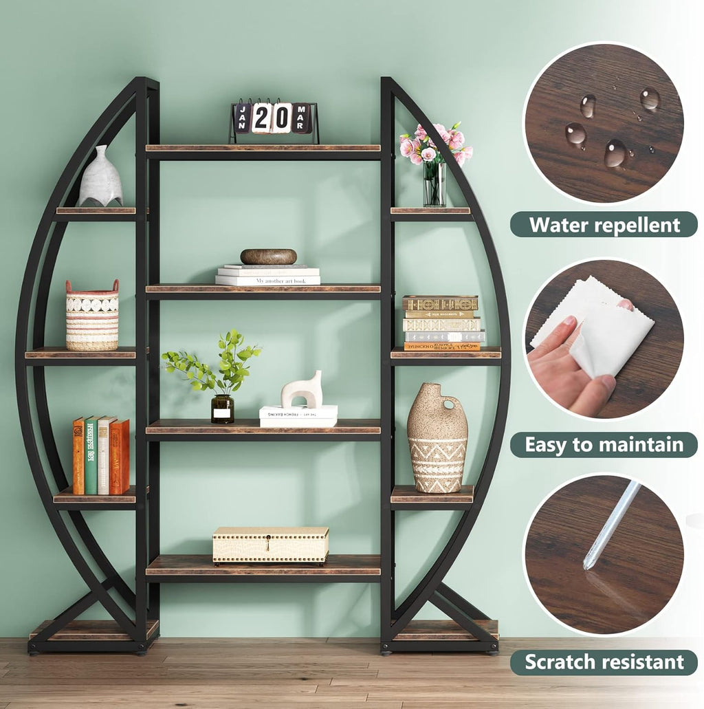 55" Triple Wide Oval Industrial Rustic Bookcase
