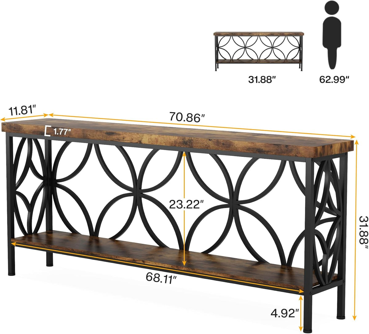 70.9 Inches Extra Long Industrial Console Table