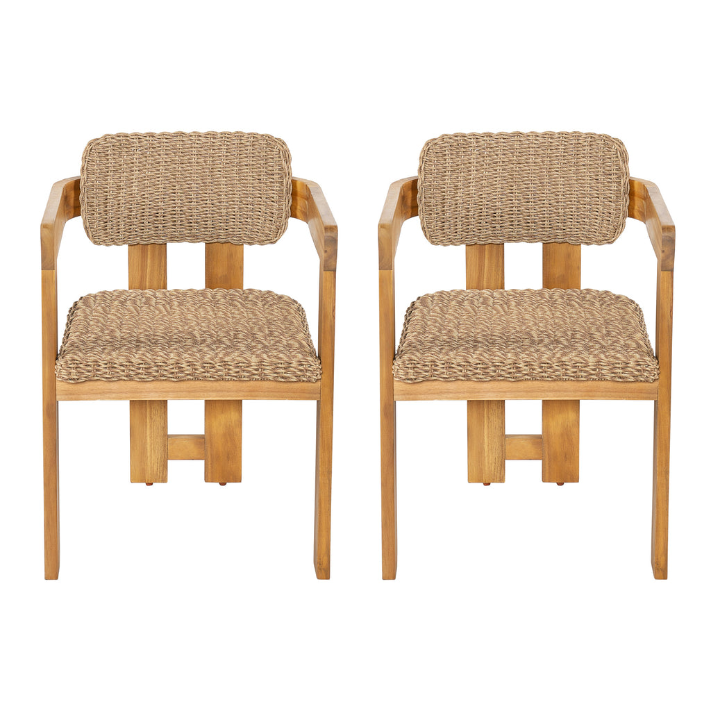 Outdoor Acacia Wood Dining Chair with Handwoven Rattan Seat and Back
