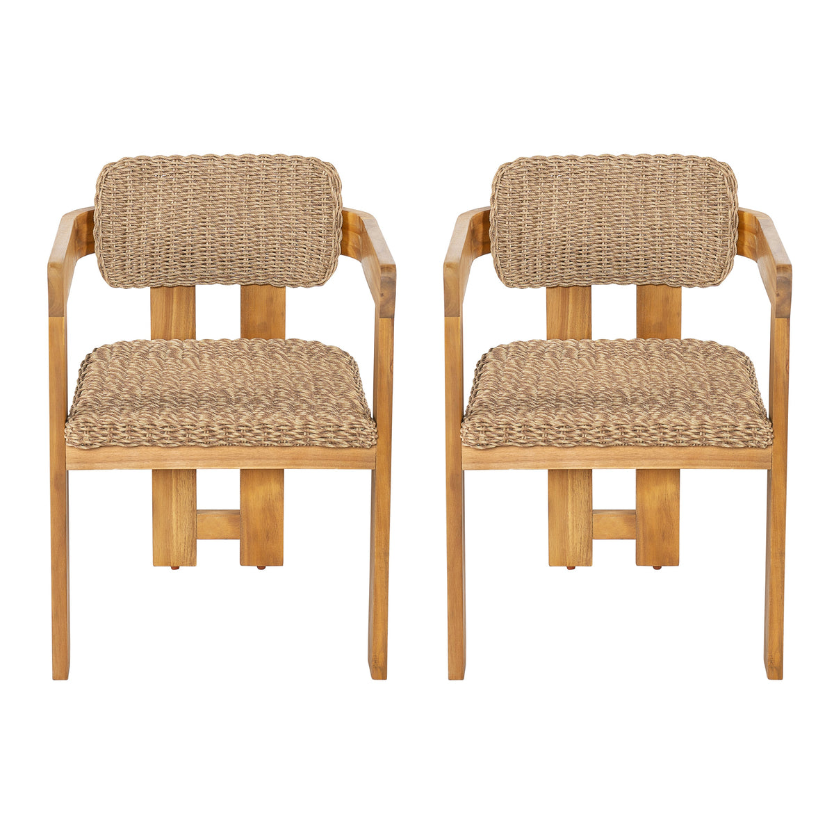 Outdoor Acacia Wood Dining Chair with Handwoven Rattan Seat and Back