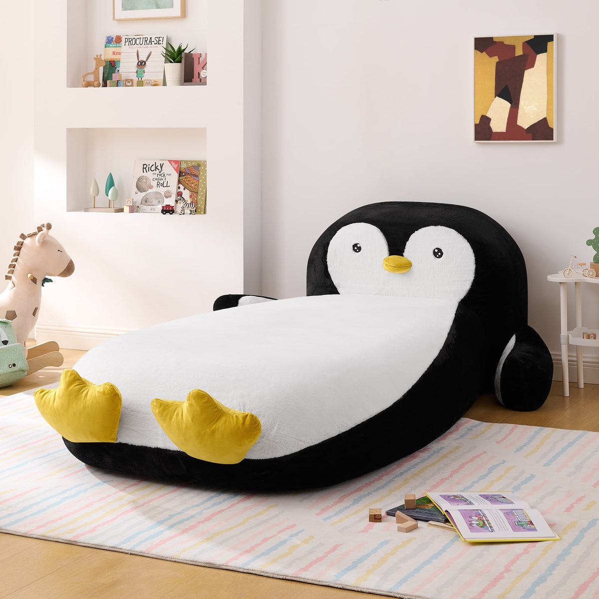 Twin Size Fluffy Faux Fur Penguin Shaped Bed Lounger Chair