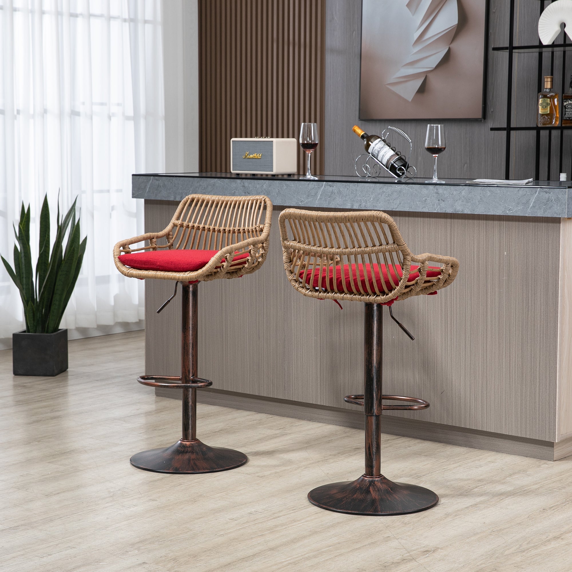 Modern Swivel Bar Stools Set of 2 Adjustable Counter Height Chairs