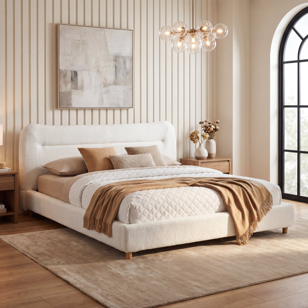Minimalist Curved Headboard Teddy Bear Plush Bed - King
