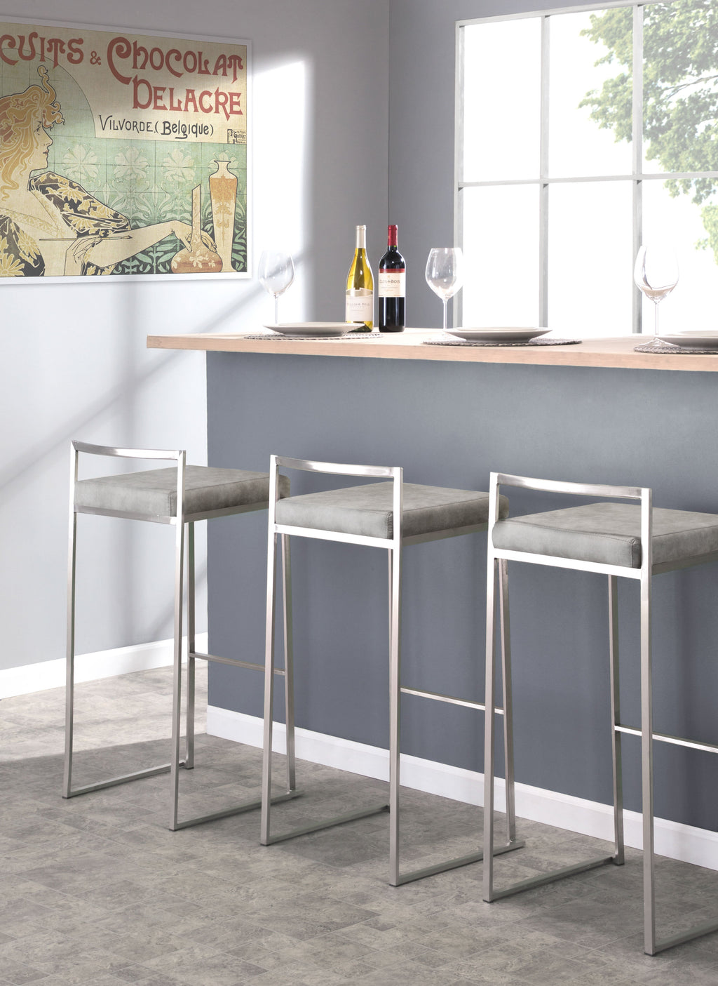 Contemporary Stackable Barstool in Stainless Steel with Light