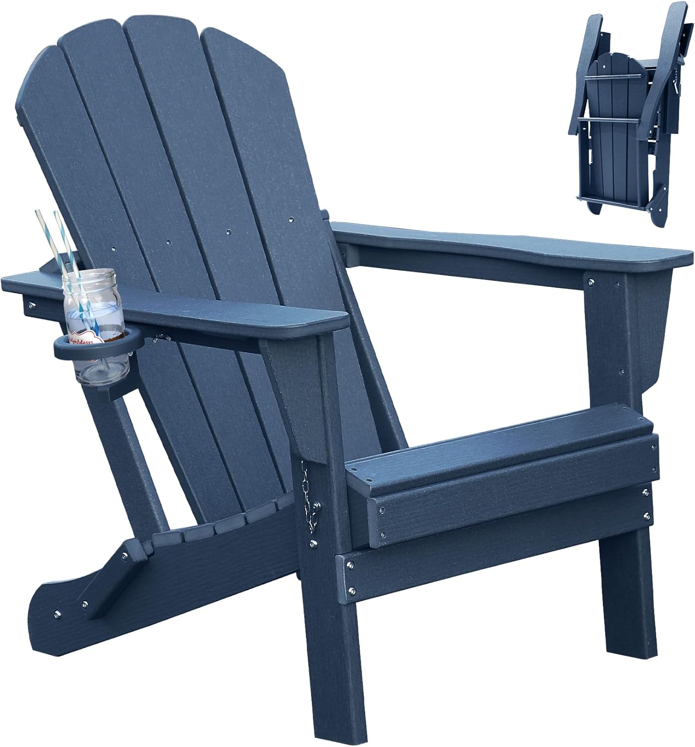 Folding Adirondack Chair with Cup Holder - Dark HDPE