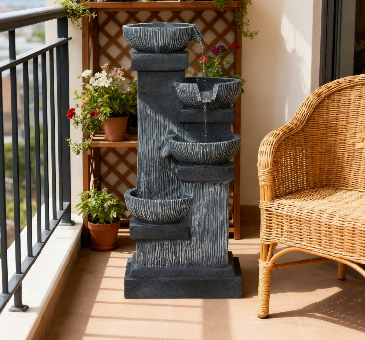 4-Tier Resin Cascading Bowls Outdoor Waterfall Fountain