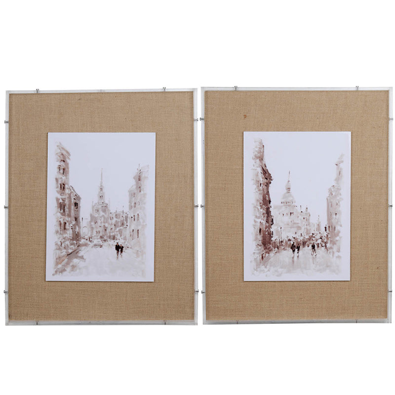 S/2 European Cities Watercolor Framed Prints, 24X30"