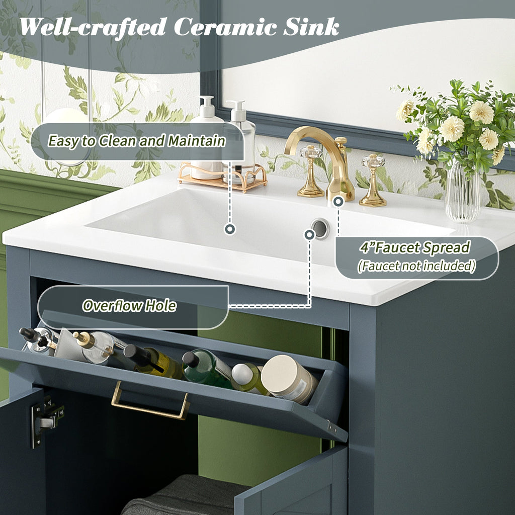 24" Bathroom Vanity with Integrated Ceramic Sink