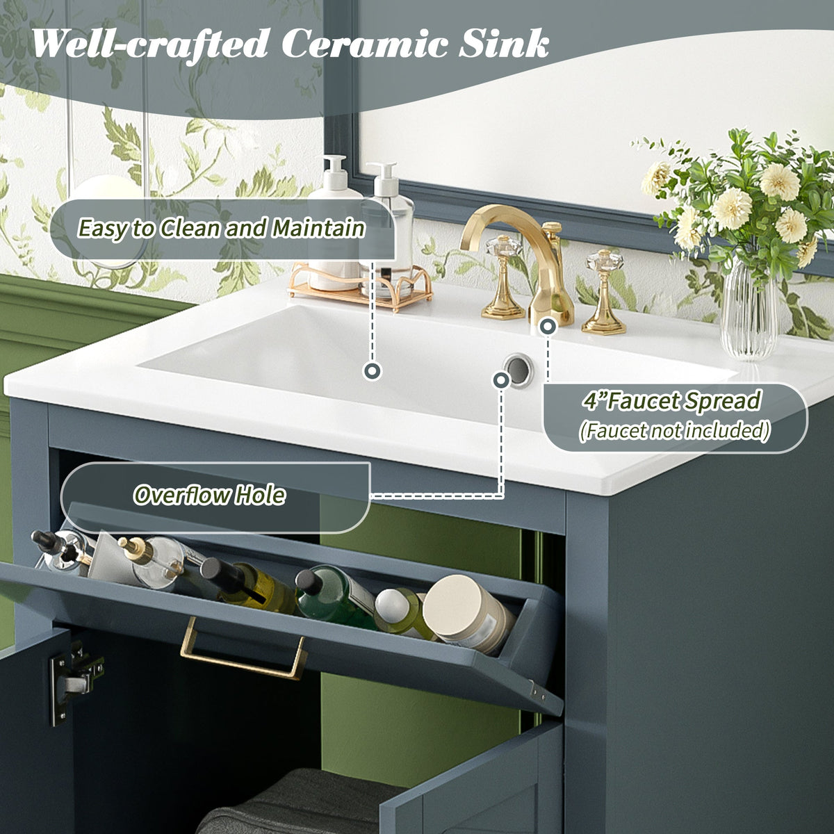 24" Bathroom Vanity with Integrated Ceramic Sink