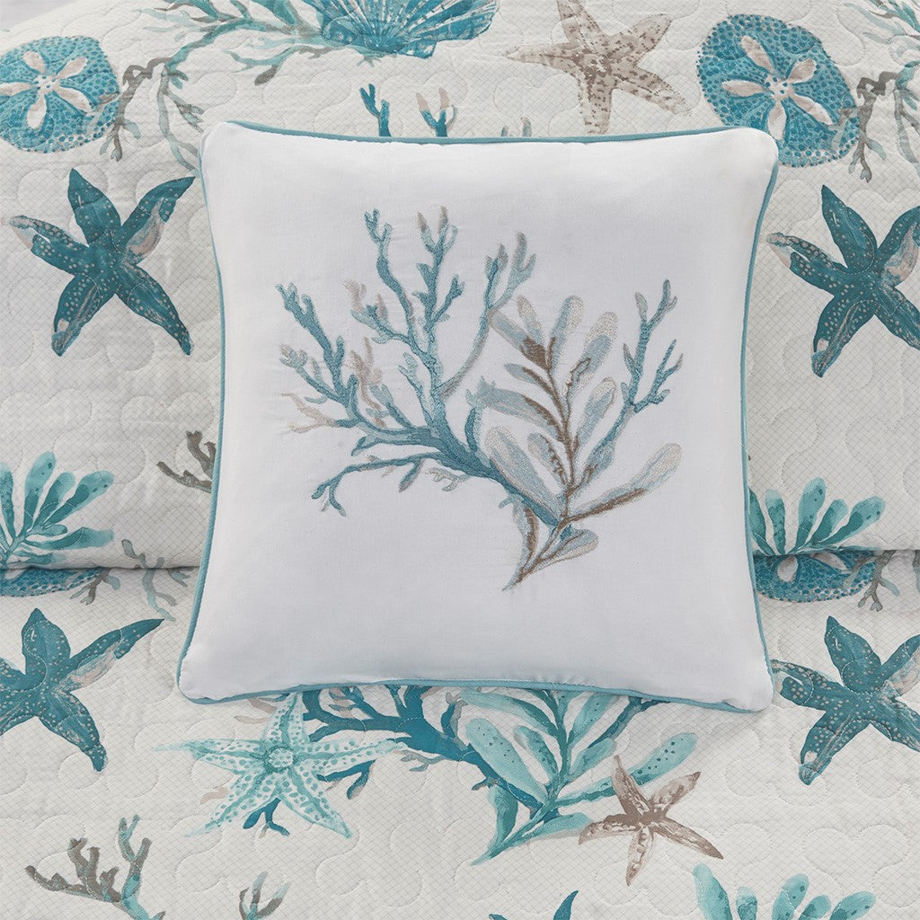 6 Piece Cotton Sateen Quilt Set with Throw Pillows Aqua - King/Cal King