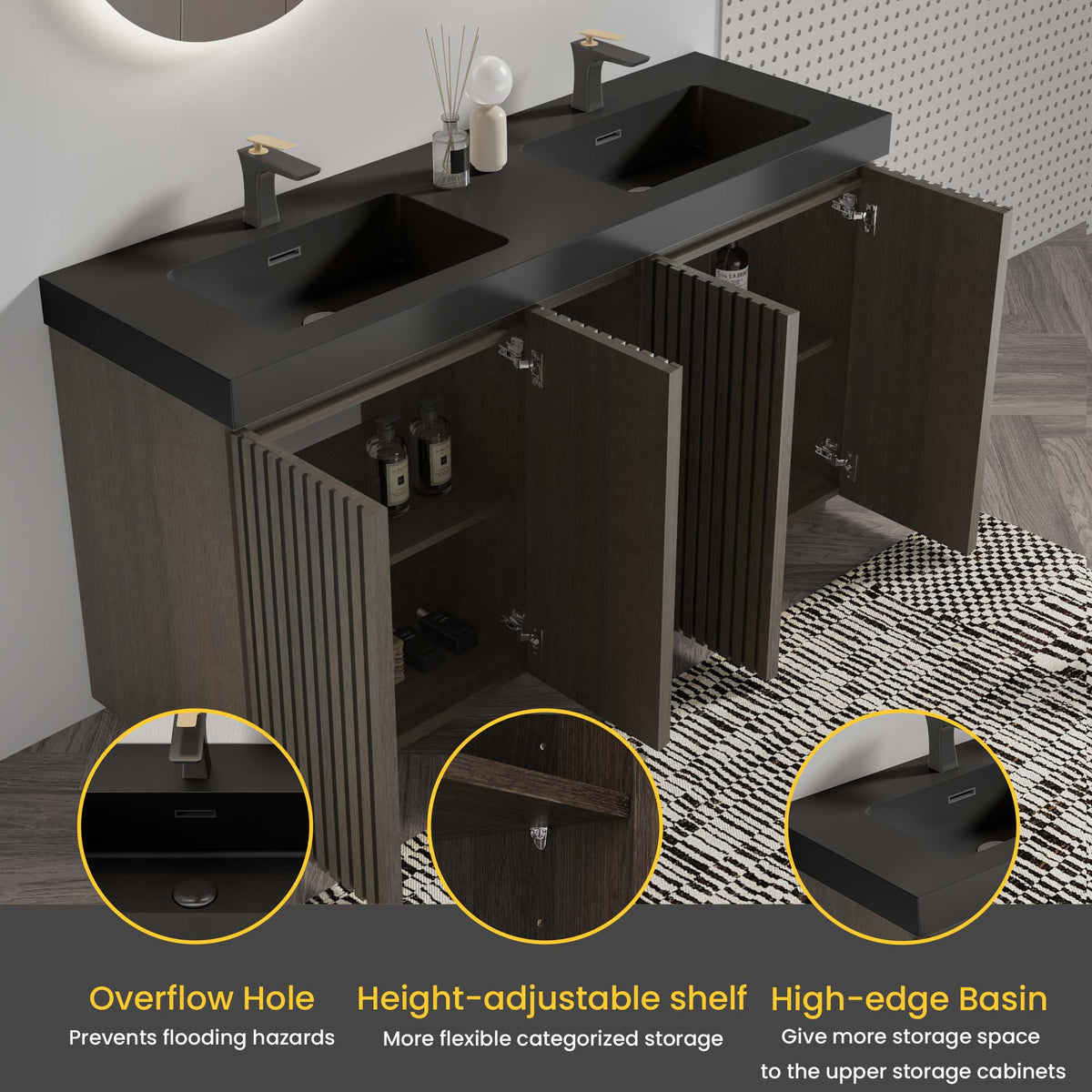 Galan 60" Smoked Bathroom Vanity