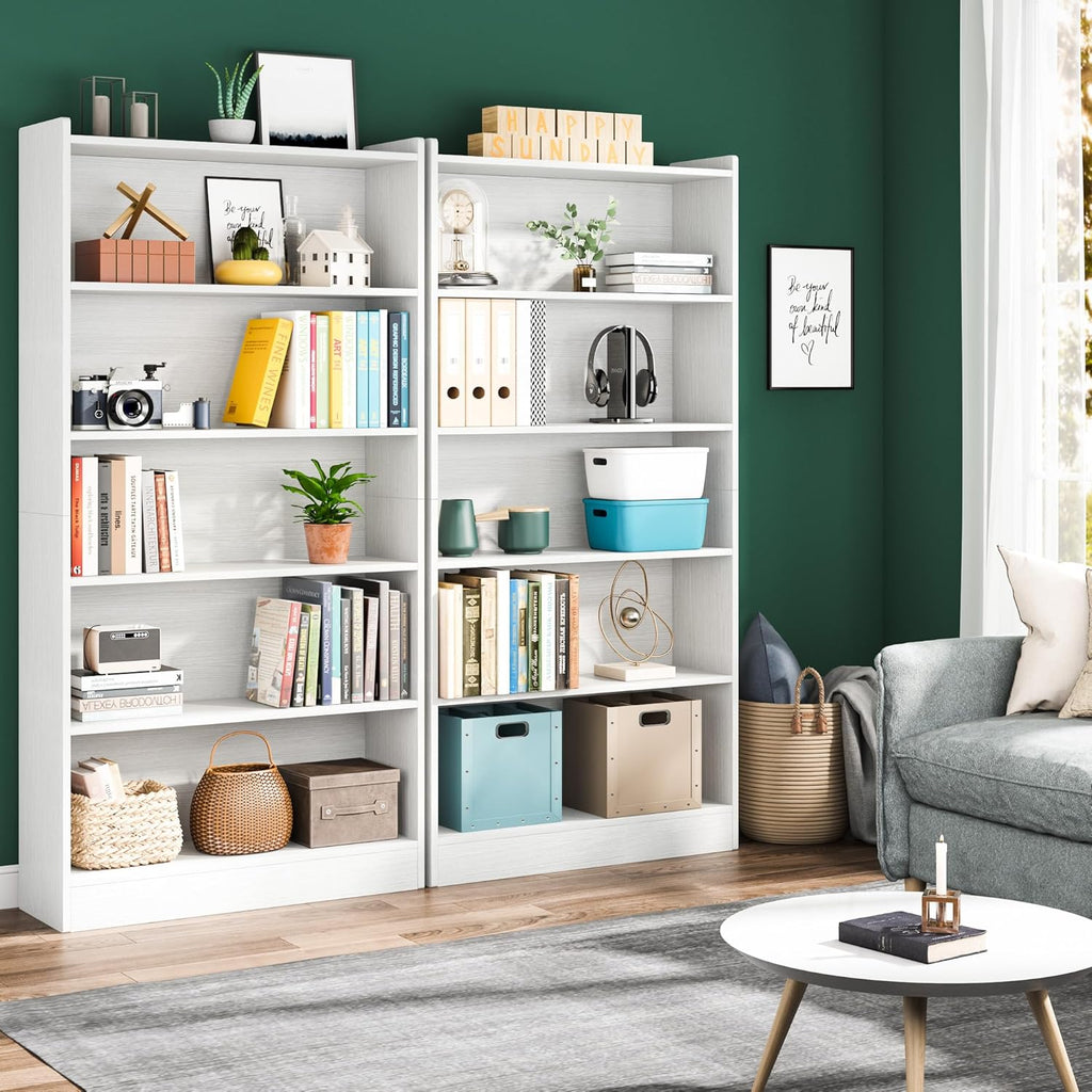 70.87" 6-Tier Modern White Library Bookshelf