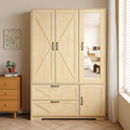 4 Doors Wardrobe Closet with Mirror, LED Wardrobe with Doors