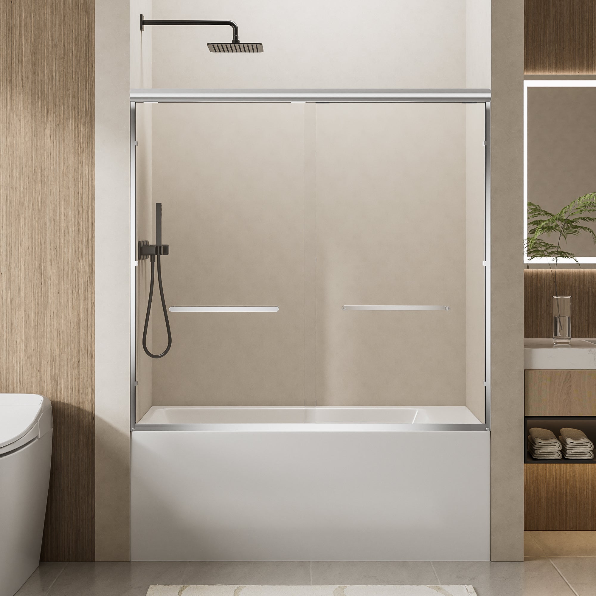 56"-60" W x 57" H Aluminum Frame Double Sliding Shower Door