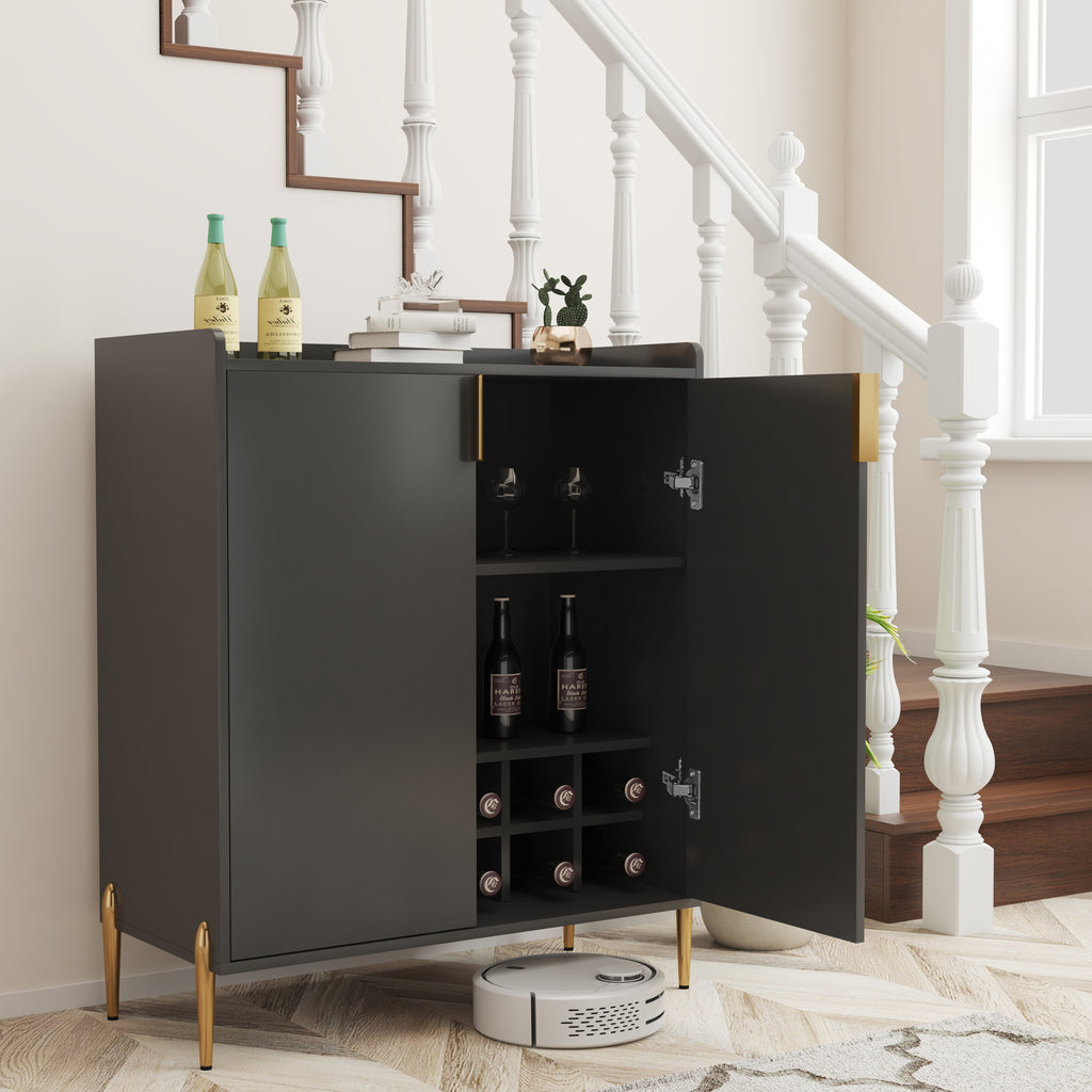 2 Doors Home Wine Bar Cabinet with Wine Rack & Adjustable Storage Shelf