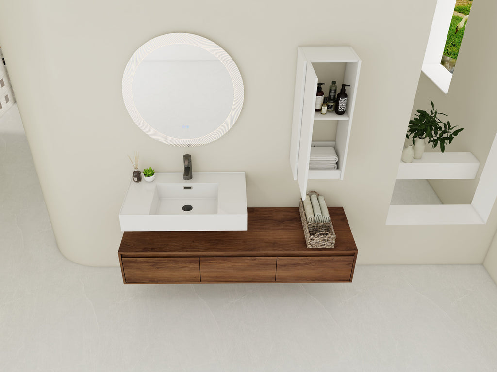 60 Inch Wall-Mounted Bathroom Vanity with Resin Sink