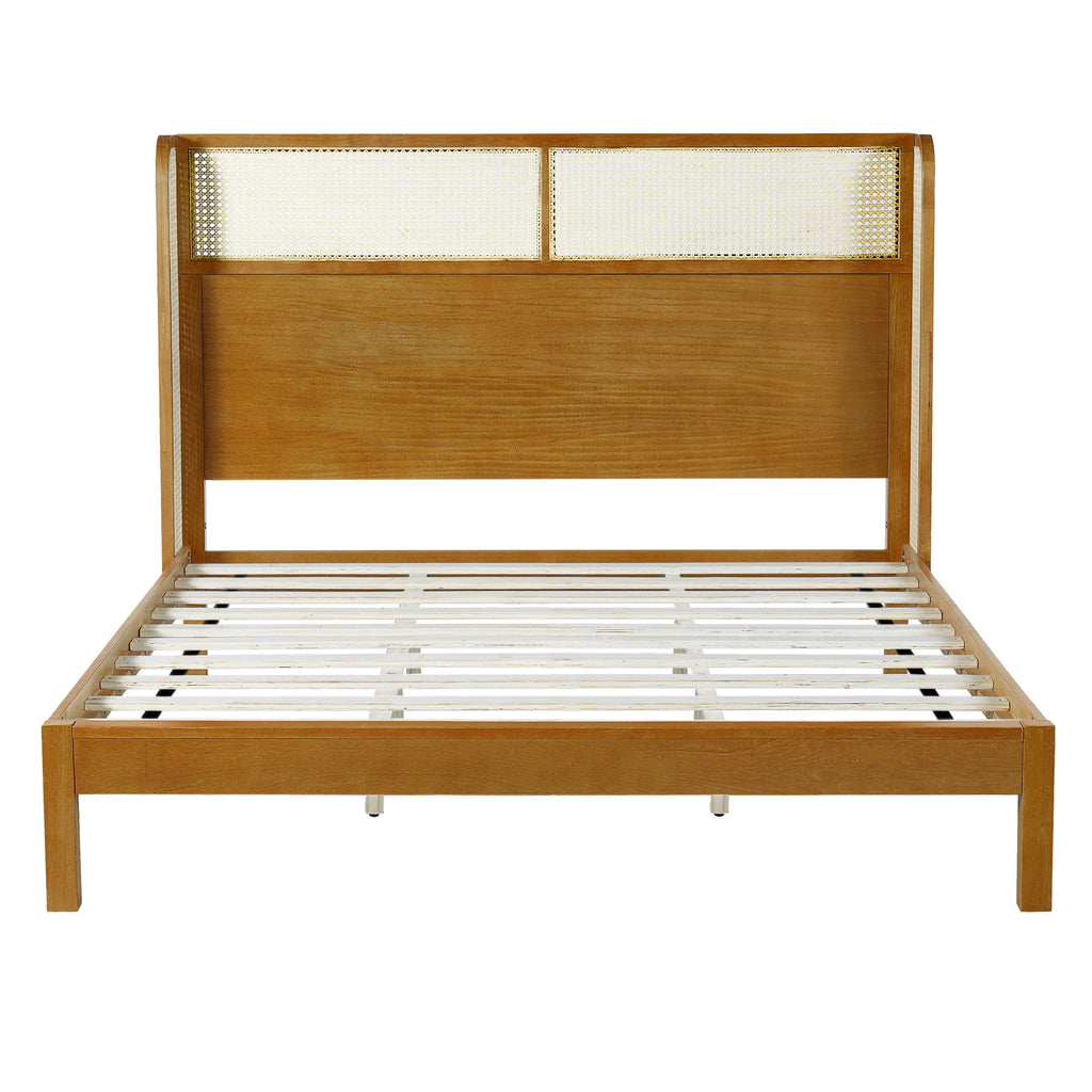 Premium Rubber Wood Platform Bed Frame, King Bed Frame with Headboard