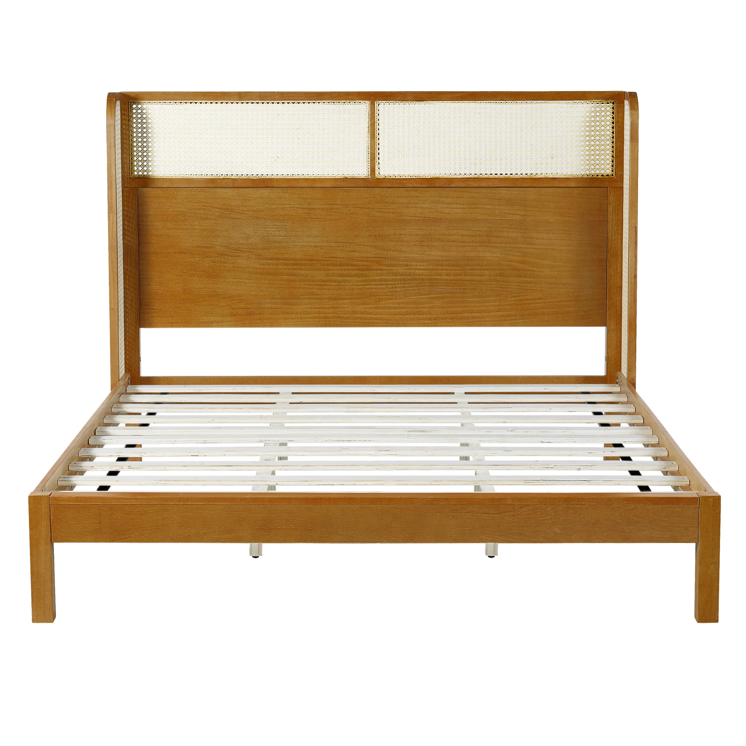 Premium Rubber Wood Platform Bed Frame, King Bed Frame with Headboard