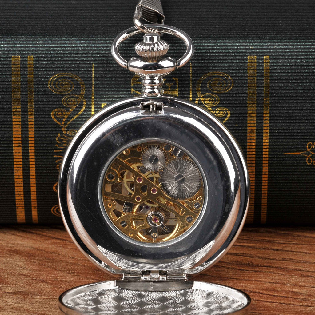 Large Pocket Watch Silver Double-hinged Mechanical