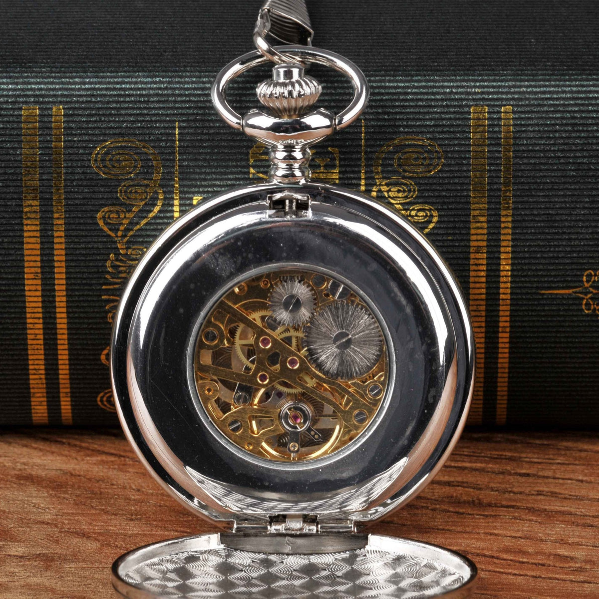 Large Pocket Watch Silver Double-hinged Mechanical